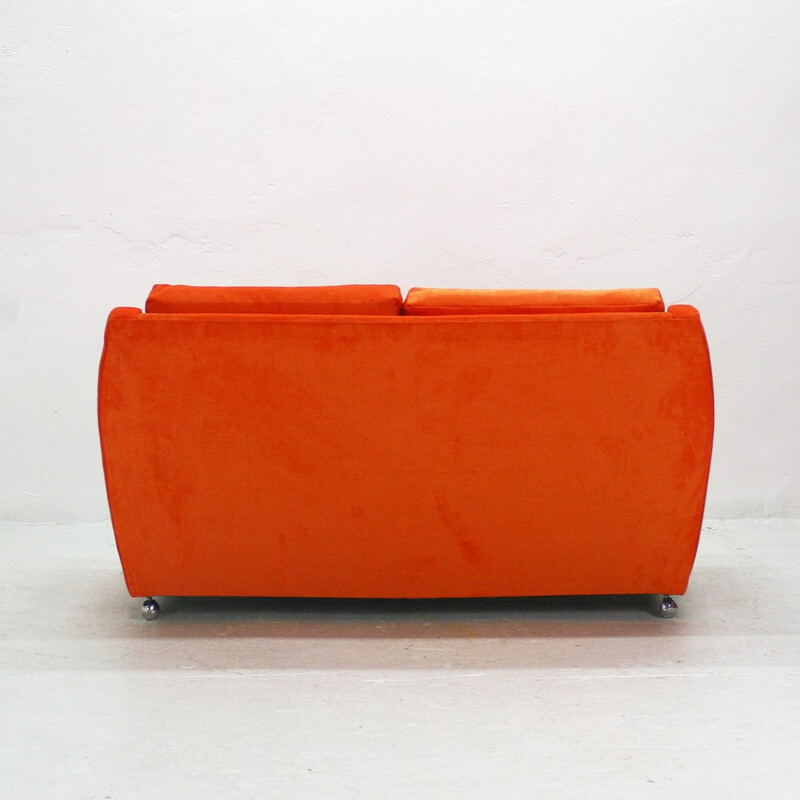 2 -seater reupholstered orange sofa - 1970s