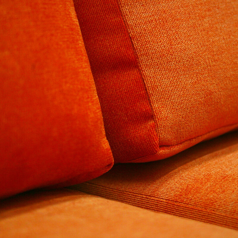 2 -seater reupholstered orange sofa - 1970s