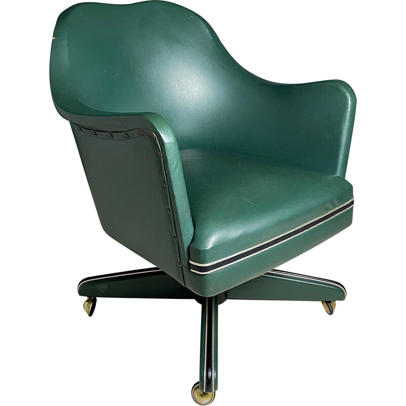 Vintage swivel desk chair in green by Umberto Mascagni, Italy 1950s