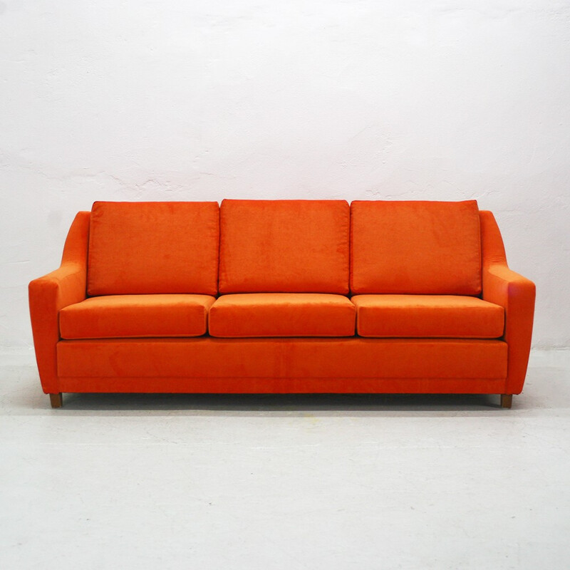 3-seater lounge bright orange sofa - 1970s