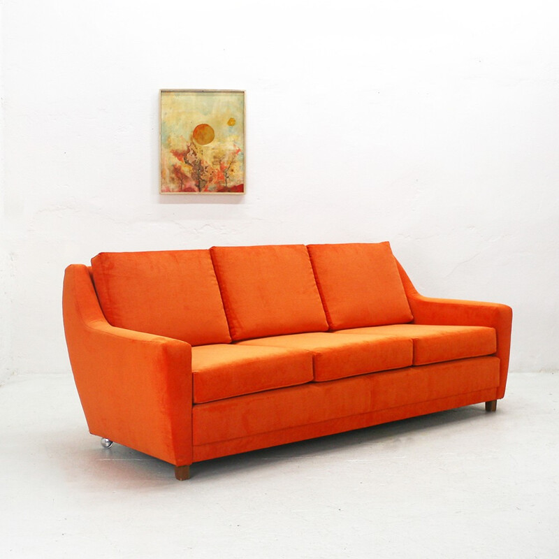 3-seater lounge bright orange sofa - 1970s