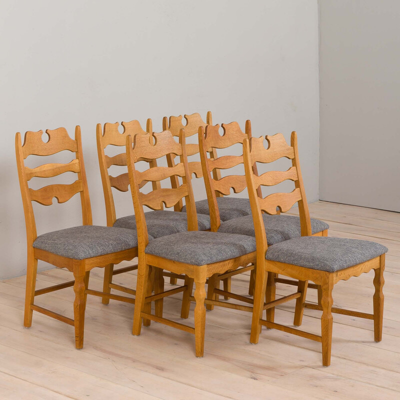 6 Vintage oak chairs by H. Kjærnulf for Eg Kvalitetsmøbler, Denmark 1960