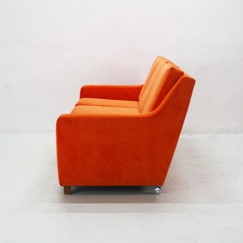 3-seater lounge bright orange sofa - 1970s