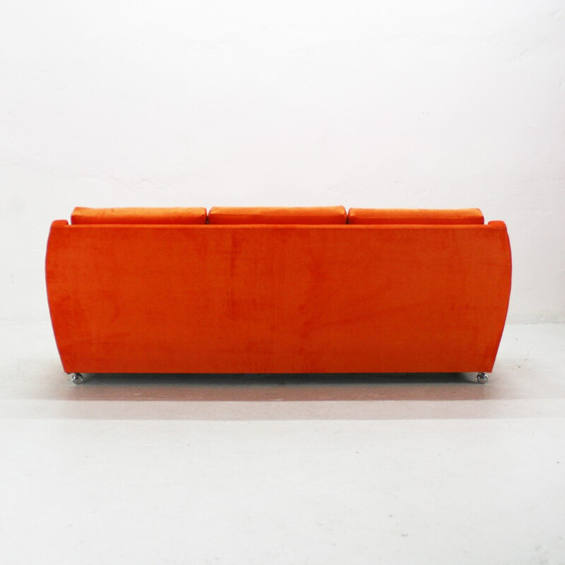 3-seater lounge bright orange sofa - 1970s