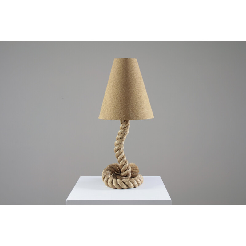 Lampe vintage en corde et toile de jute par Audoux et Minet, France 1950