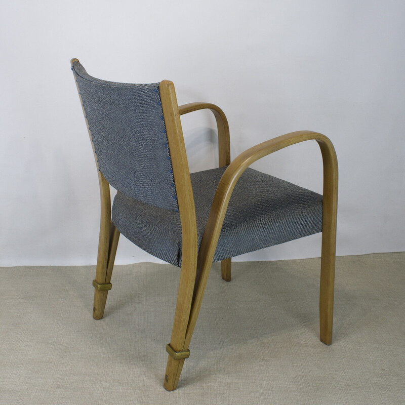 Vintage Bridge Bow Wood armchair for Hugues Steiner, 1950