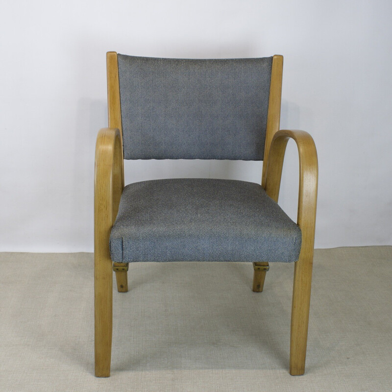 Vintage Bridge Bow Wood armchair for Hugues Steiner, 1950