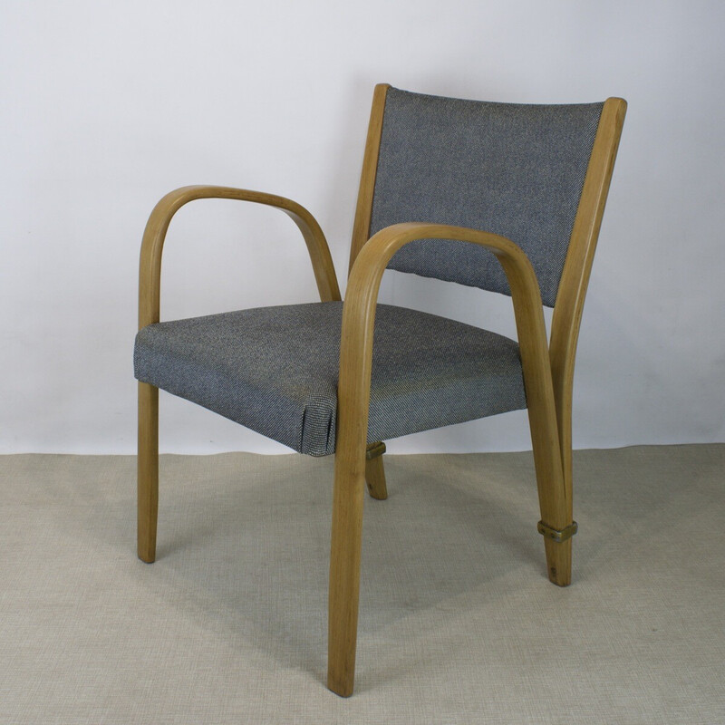 Vintage Bridge Bow Wood armchair for Hugues Steiner, 1950