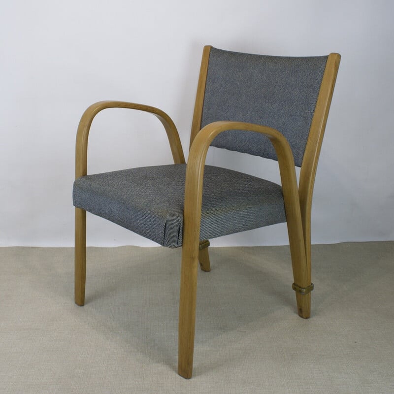 Vintage Bridge Bow Wood armchair for Hugues Steiner, 1950