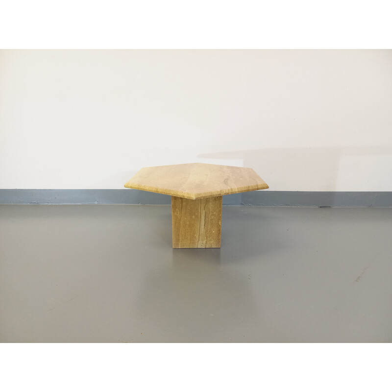 Vintage travertine hexagonal coffee table, 1970-1980