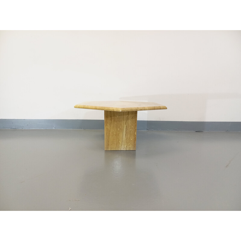Table basse hexagonale vintage en travertin , 1970-1980