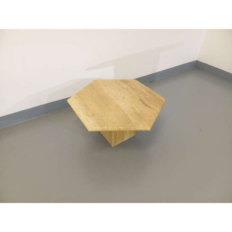 Vintage travertine hexagonal coffee table, 1970-1980