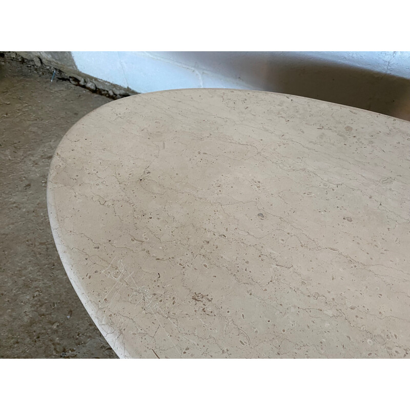 Vintage travertine oval coffee table with central cross leg, 1970