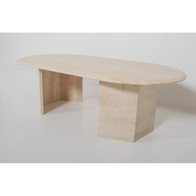 Vintage oval travertine coffee table, 1970