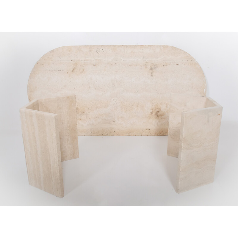 Vintage oval travertine coffee table, 1970