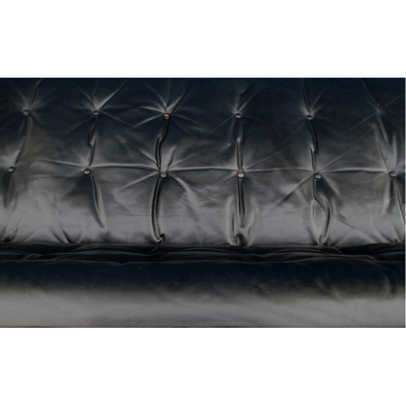 Lounge black leather 3-seater sofa - 1960s
