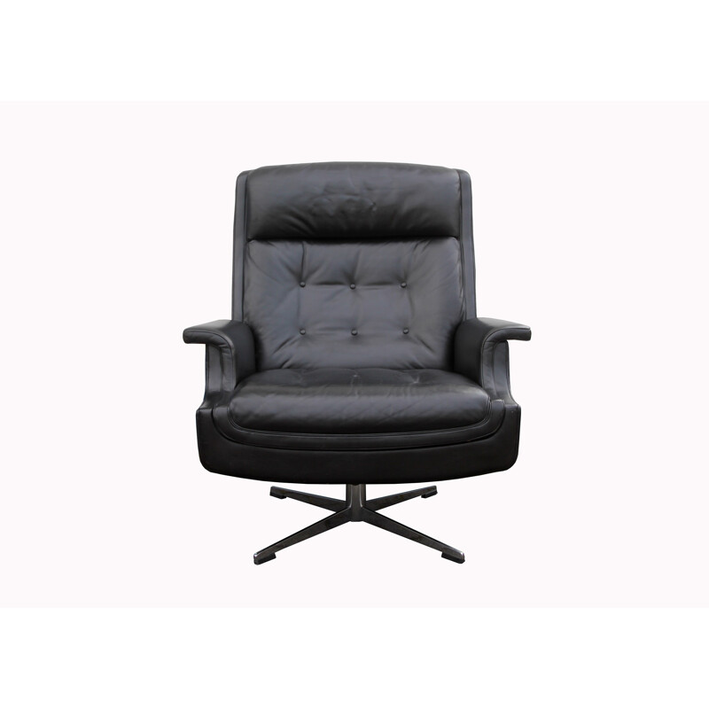 Black leather vintage armchair - 1960s