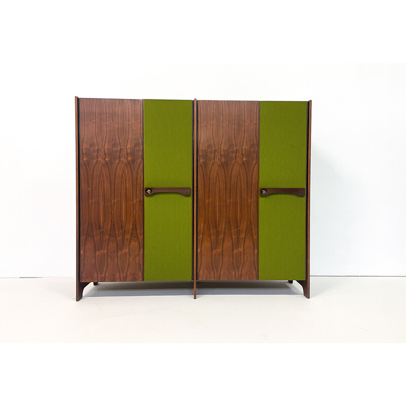 Mid-century Italian cabinet in wood and green fabric, 1960s