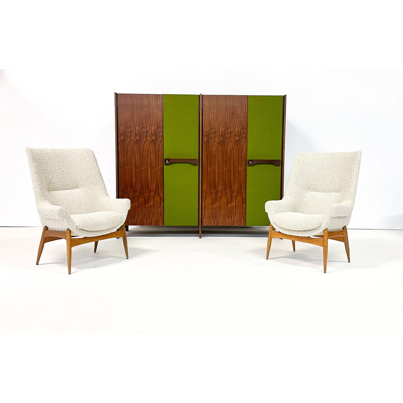 Mid-century Italian cabinet in wood and green fabric, 1960s