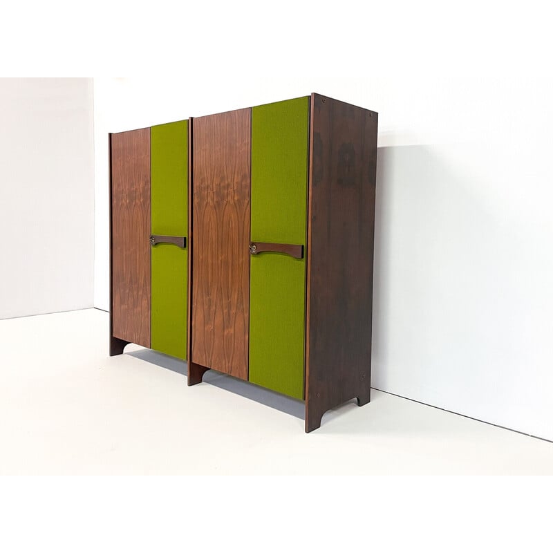 Armoire italienne vintage en bois et tissu vert, 1960