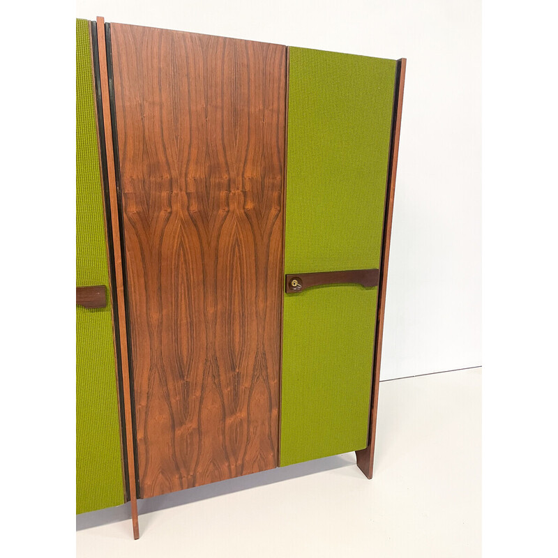 Armoire italienne vintage en bois et tissu vert, 1960