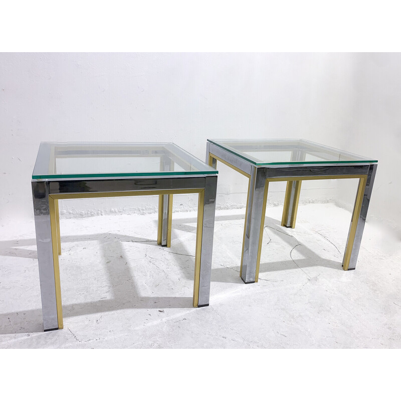 Pair of mid-century side tables in metal and glass, Italy 1970s