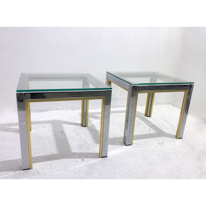 Paire de tables d'appoint vintage en métal et verre, Italie 1970