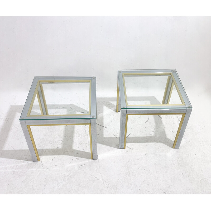 Pair of mid-century side tables in metal and glass, Italy 1970s