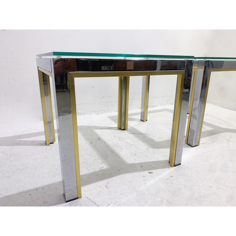 Par de mesas laterais de meados do século em metal e vidro, Itália 1970