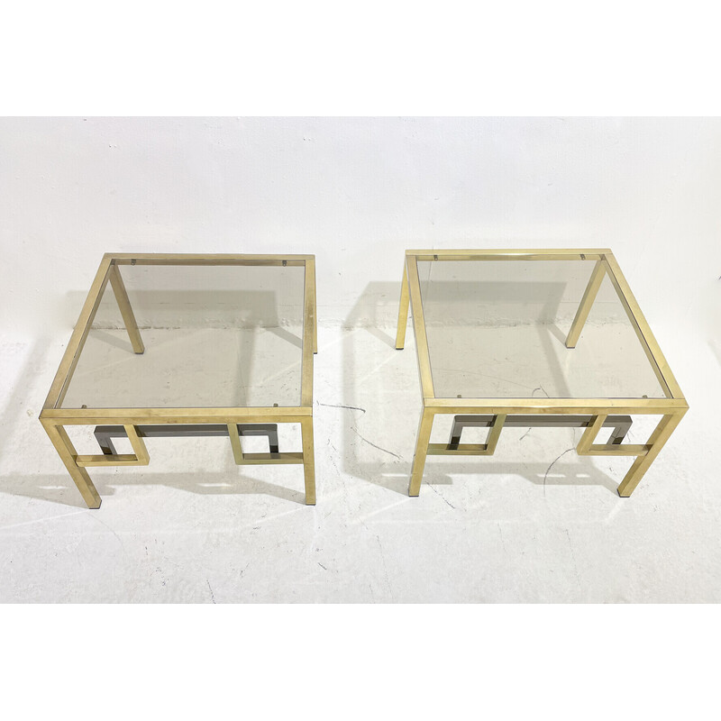 Pair of mid-century side tables in metal and glass, Italy 1970s