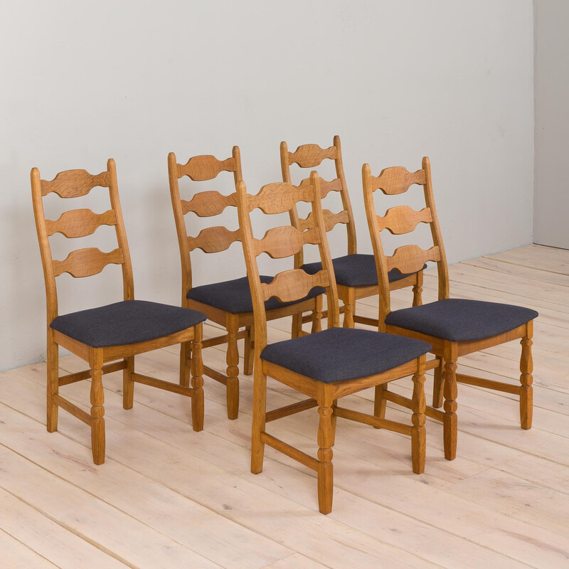 Set of 5 vintage Danish oakwood dining chairs by H. Kjærnulf for Eg Kvalitetsmöbel, 1960s