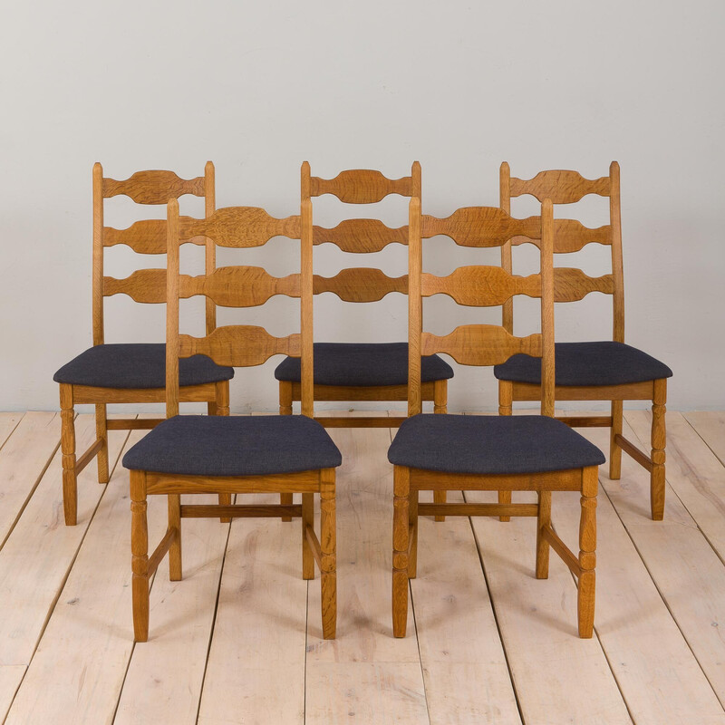Satz von 5 alten dänischen Eichenholz-Esszimmerstühlen von H. Kjærnulf für Eg Kvalitetsmöbel, 1960er Jahre