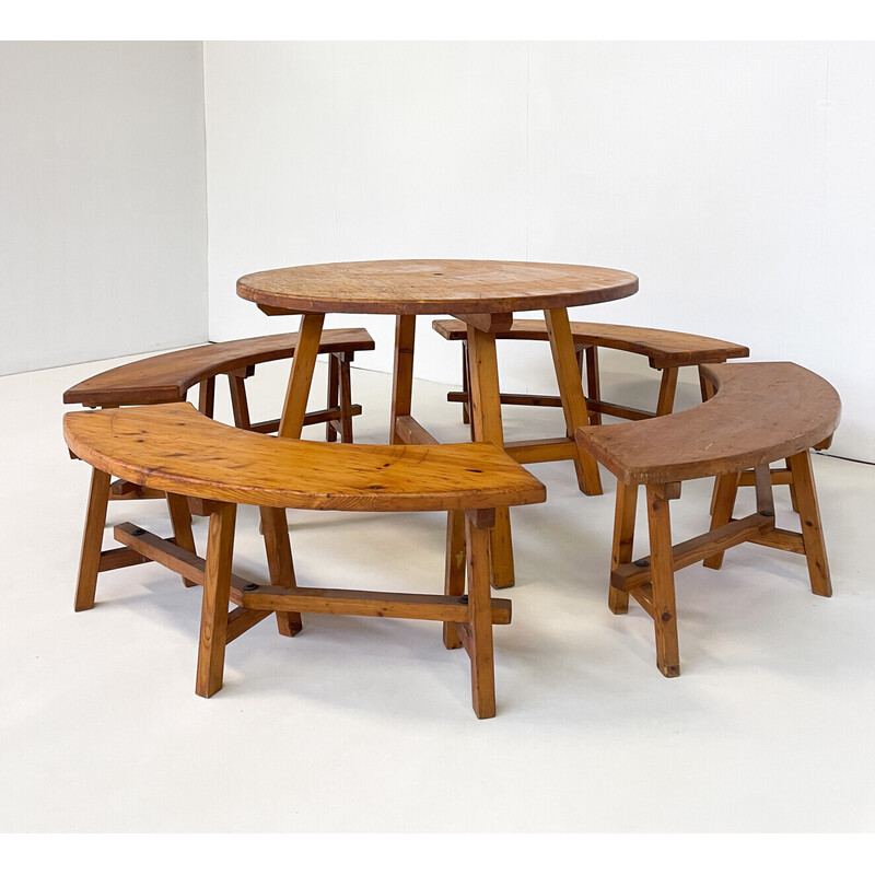 Mid-century Brutalist dining set in fir wood, 1950s