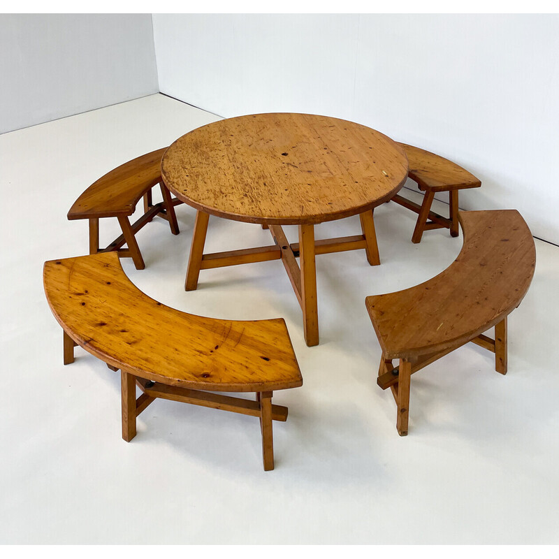 Mid-century Brutalist dining set in fir wood, 1950s