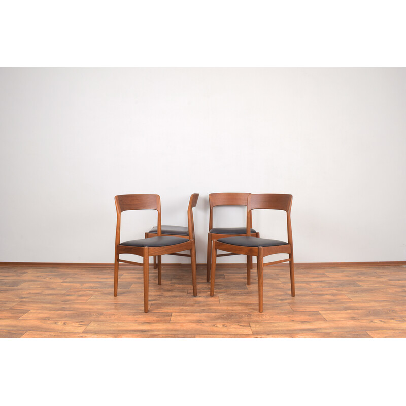 Conjunto de 4 cadeiras de jantar vintage de teca dinamarquesa e couro de Henning Kjærnulf para Korup Stolefabrik, década de 1960