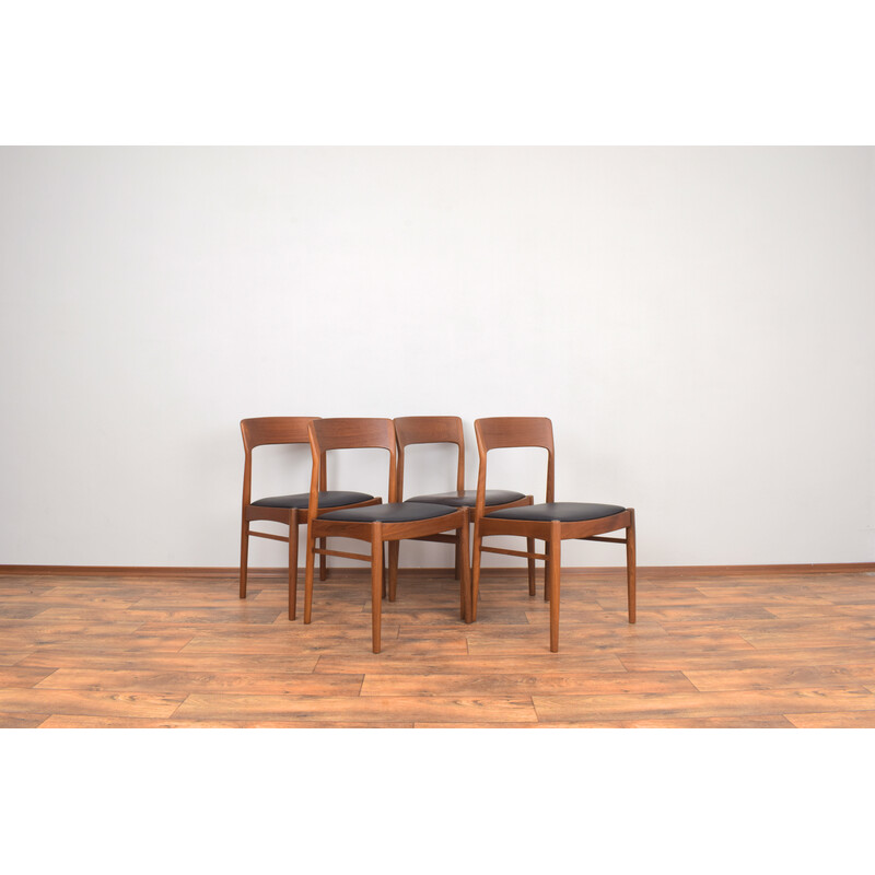 Set of 4 vintage Danish teak and leather dining chairs by Henning Kjærnulf for Korup Stolefabrik, 1960s