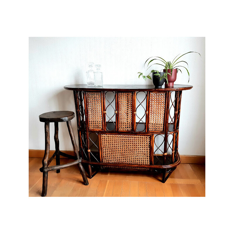 Vintage-Bar aus Rattan und Rohrgeflecht, 1960