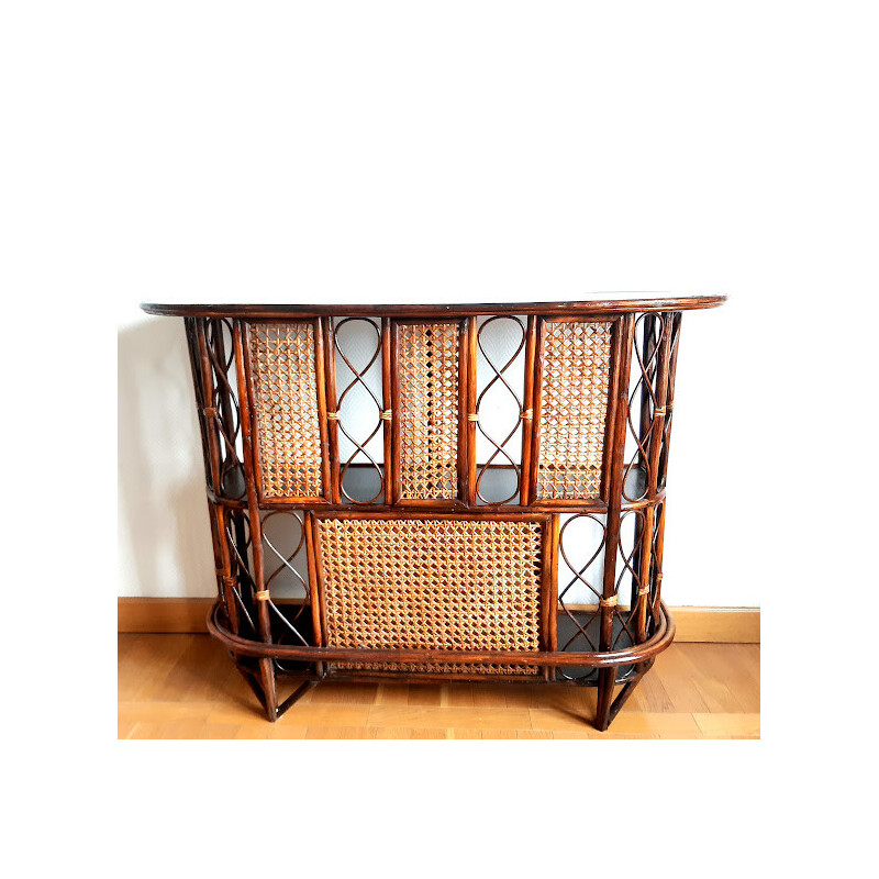 Vintage bar in rattan and cane, 1960