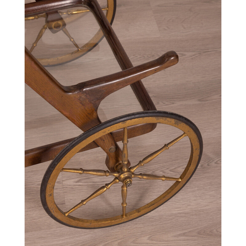 Chariot vintage en bois et laiton doré par Cesare Lacca, 1950