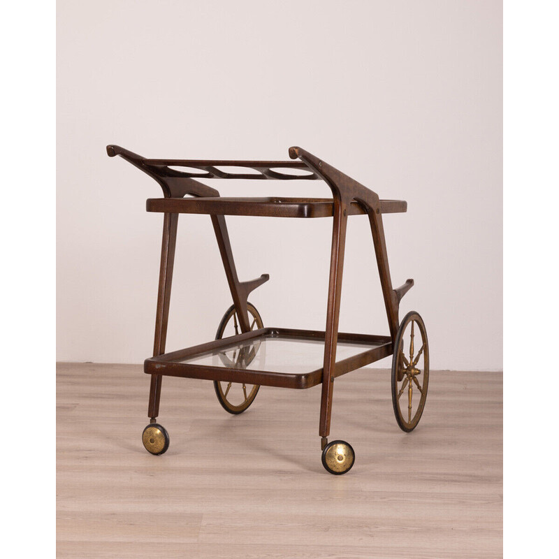 Vintage wood and gilded brass trolley by Cesare Lacca, 1950s