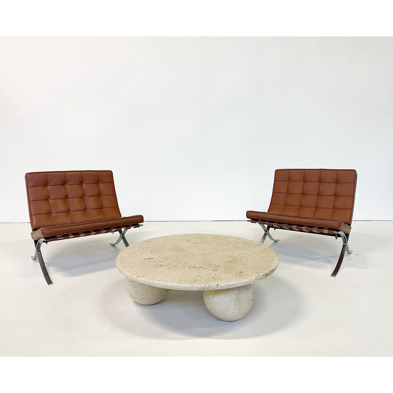 Pareja de sillones Barcelona vintage de cuero marrón de Mies Van Der Rohe para Knoll