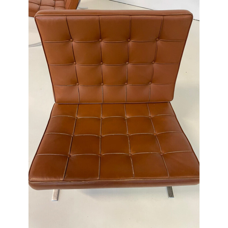 Pareja de sillones Barcelona vintage de cuero marrón de Mies Van Der Rohe para Knoll
