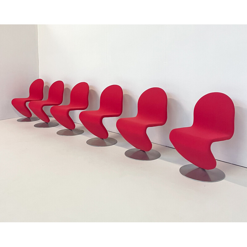 Set di 6 sedie System 123 rosse della metà del secolo scorso di Verner Panton, Danimarca 1973