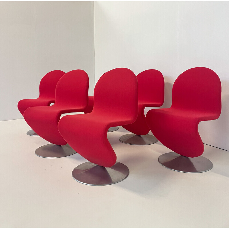 Set of 6 mid-century red System 123 chairs by Verner Panton, Denmark 1973