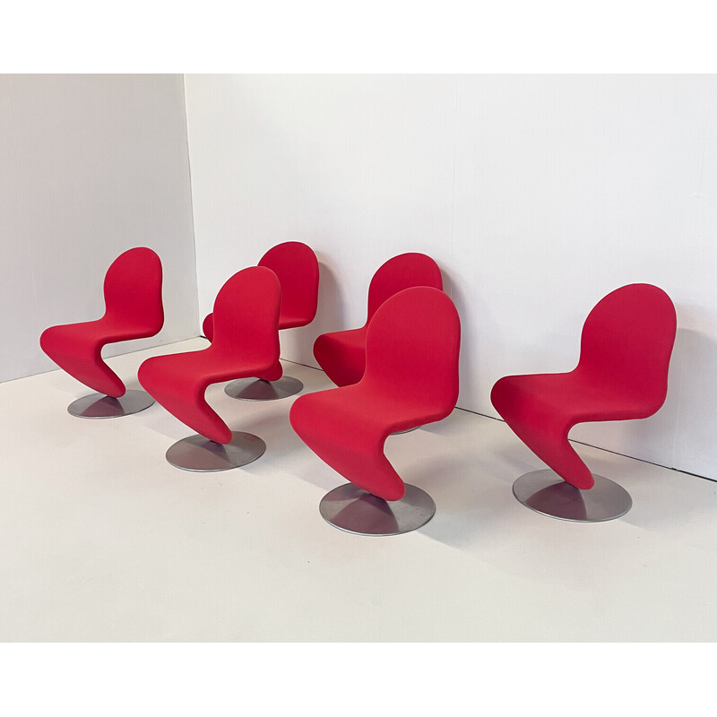 6 rote System 123 Stühle aus der Jahrhundertmitte von Verner Panton, Dänemark 1973
