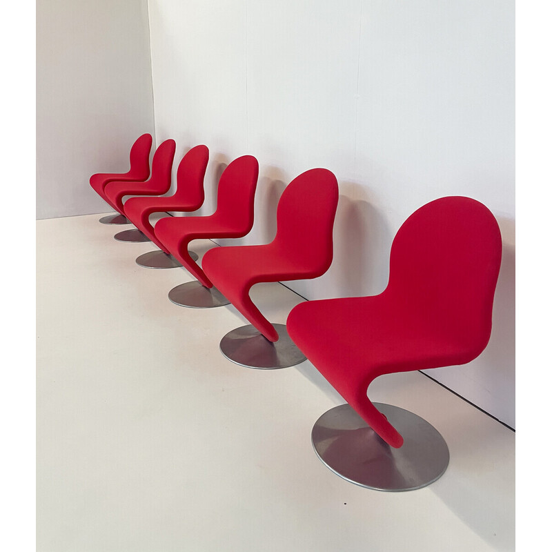 Set van 6 rode System 123 stoelen van Verner Panton, Denemarken 1973.