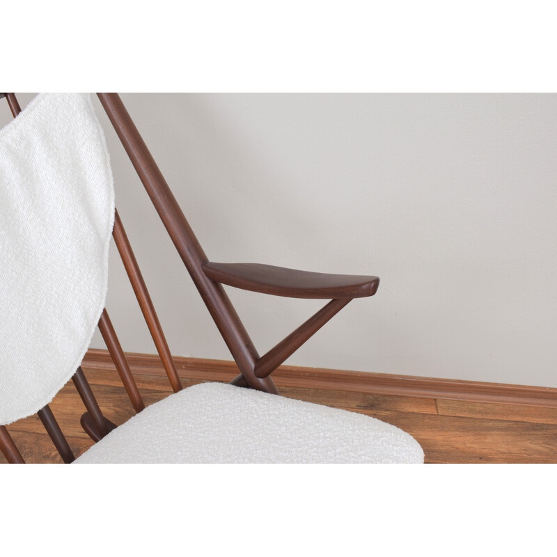 Danish vintage teak and boucle rocking chair by Frank Reenskaug for Bramin, 1960s