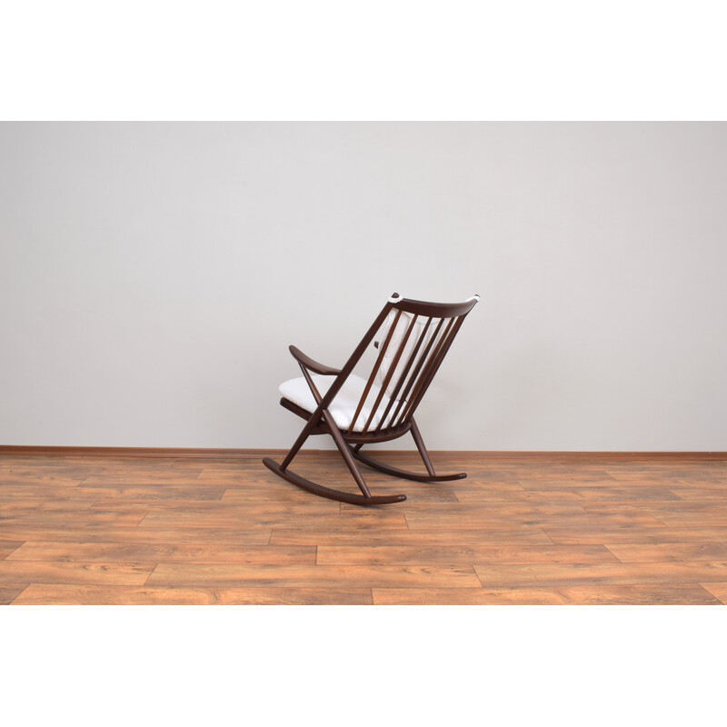 Danish vintage teak and boucle rocking chair by Frank Reenskaug for Bramin, 1960s