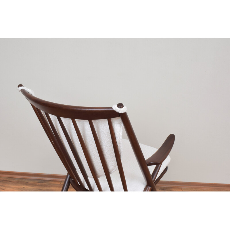 Danish vintage teak and boucle rocking chair by Frank Reenskaug for Bramin, 1960s