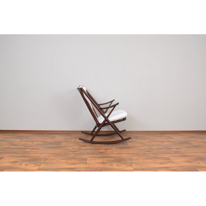 Danish vintage teak and boucle rocking chair by Frank Reenskaug for Bramin, 1960s